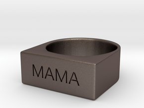 Mama Engraved Size 7 in Polished Bronzed Silver Steel