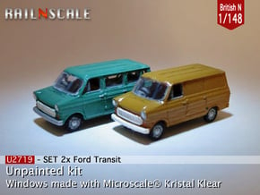 SET 2x Ford Transit (British N 1:148) in Tan Fine Detail Plastic