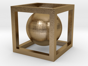 Sphere In A Cube in Polished Gold Steel