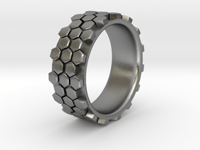Hexagonal Ring - EU Size 58 in Natural Silver