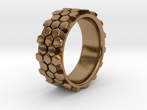 Hexagonal Ring - EU Size 58 in Natural Brass
