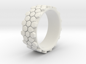 Hexagonal Ring - EU Size 58 in White Natural Versatile Plastic