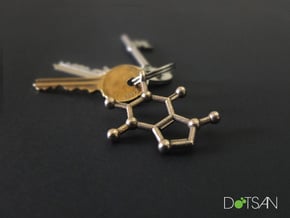 Caffeine Molecule Keychain in Polished Bronzed Silver Steel