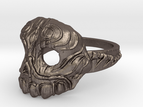Dr.K Skull Ring-Size 9.5 in Polished Bronzed Silver Steel