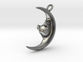 Pig in the Moon Pendant in Natural Silver