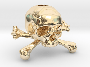 35mm 1.4in Keychain Skull & Bones Bead in 14K Yellow Gold