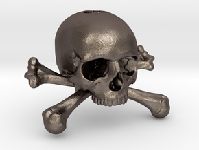 35mm 1.4in Keychain Skull & Bones Bead in Polished Bronzed Silver Steel