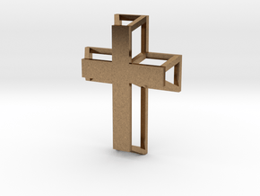 3D Framed Cross Pendant in Natural Brass