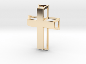 3D Framed Cross Pendant in 14K Yellow Gold