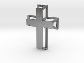 3D Framed Cross Pendant in Natural Silver