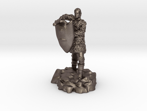 Half-elf fighter in chainmail with Kite Shield in Polished Bronzed Silver Steel
