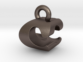 3D Monogram Pendant - CCF1 in Polished Bronzed Silver Steel