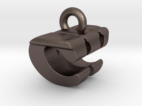3D Monogram Pendant - CWF1 in Polished Bronzed Silver Steel