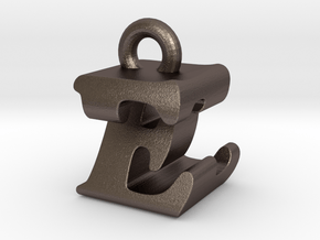 3D Monogram Pendant - EZF1 in Polished Bronzed Silver Steel