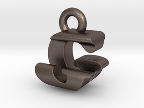 3D Monogram Pendant - GJF1 in Polished Bronzed Silver Steel