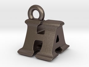 3D Monogram Pendant - HAF1 in Polished Bronzed Silver Steel