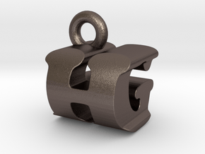 3D Monogram Pendant - HGF1 in Polished Bronzed Silver Steel
