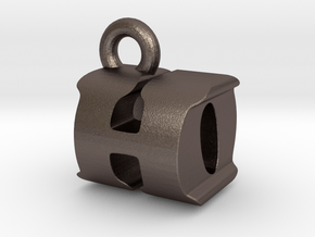 3D Monogram Pendant - HOF1 in Polished Bronzed Silver Steel