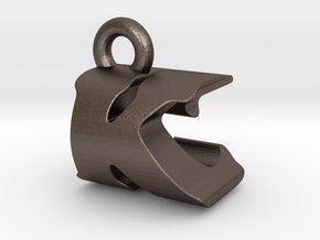 3D Monogram Pendant - KCF1 in Polished Bronzed Silver Steel