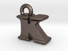 3D Monogram Pendant - KIF1 in Polished Bronzed Silver Steel