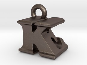 3D Monogram Pendant - KEF1 in Polished Bronzed Silver Steel