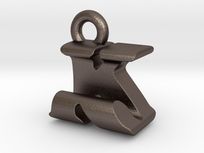 3D Monogram Pendant - KJF1 in Polished Bronzed Silver Steel