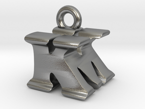 3D Monogram Pendant - KMF1 in Natural Silver
