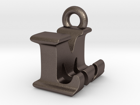 3D Monogram Pendant - LMF1 in Polished Bronzed Silver Steel