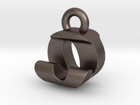 3D Monogram Pendant - OJF1 in Polished Bronzed Silver Steel