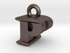 3D Monogram Pendant - PDF1 in Polished Bronzed Silver Steel