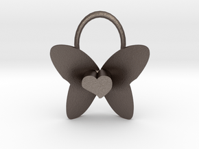 Cute Heart Butterfly Pendant in Polished Bronzed Silver Steel