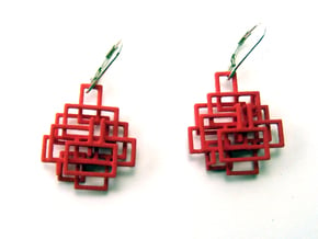 Pair Square Dangle Earrings in Red Processed Versatile Plastic