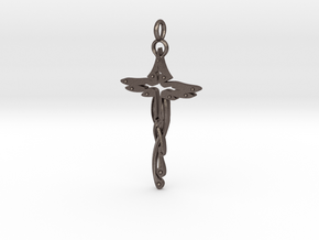 Birdshaped cross (turned ring) in Polished Bronzed Silver Steel