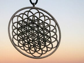 Flower Of Life Pendant - w Loopet - 6cm in Polished Bronzed Silver Steel