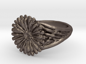 Gerbera Daisy Ring in Polished Bronzed Silver Steel