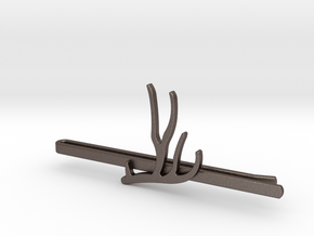 Mule Deer Antler Tie Clip in Polished Bronzed Silver Steel