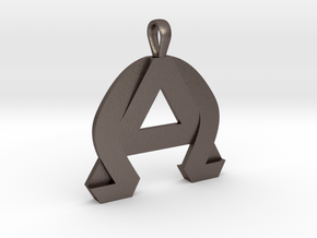 AlphaOmega Pendant in Polished Bronzed Silver Steel