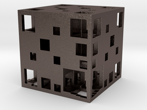 Fractal Cube 30mm in Polished Bronzed Silver Steel