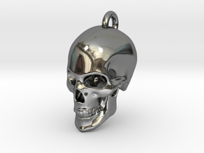 Human skull Pendant in Fine Detail Polished Silver