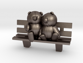 Bears on bench in Polished Bronzed Silver Steel