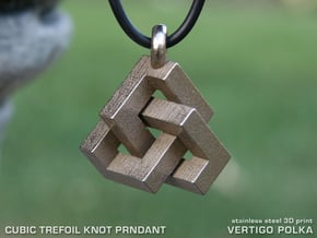 Cubic Trefoil Knot Pendant in Polished Bronzed Silver Steel