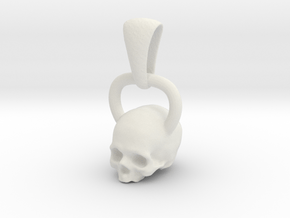 Kettlebell Skull Pendant .75 Scale With Bail in White Natural Versatile Plastic