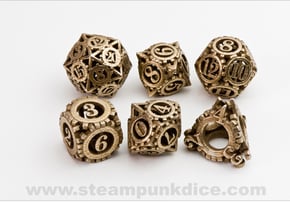 Steampunk Gear Dice Set noD00 in Polished Bronzed Silver Steel