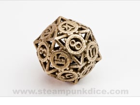 Steampunk Gear D20 in Polished Bronzed Silver Steel