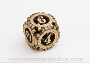 Steampunk Gear d6 in Polished Bronzed Silver Steel