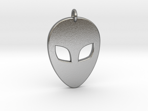 Alien Head Pendant, 3mm Thick. in Natural Silver