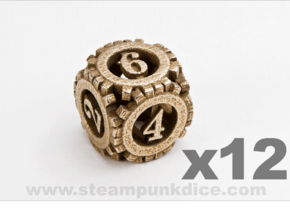 Steampunk Gear 12d6 Set in Polished Bronzed Silver Steel