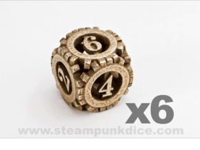 Steampunk Gear 6d6 Set in Polished Bronzed Silver Steel