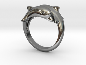 Dolphin Ring Size US 7  in Fine Detail Polished Silver