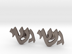 Hebrew Monogram Cufflinks - "Gimmel Yud Shin" in Polished Bronzed Silver Steel